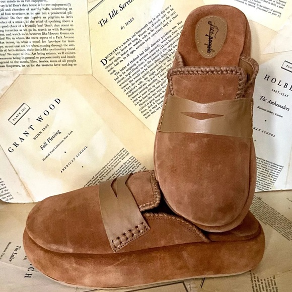 Free People Shoes - Free People Mulholland Platform Loafer Slide Mule Tan Brown Suede